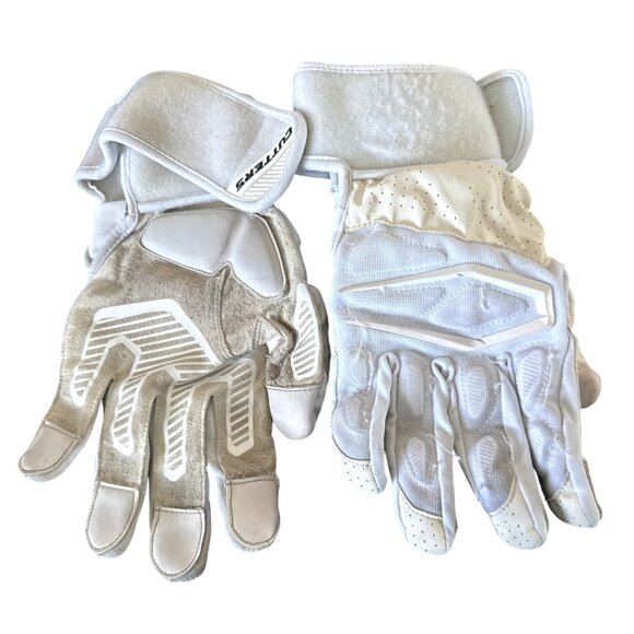 Cutters Adult White Football Gloves With Adjustable Strap & Grip Enhancement - Picture 1 of 5